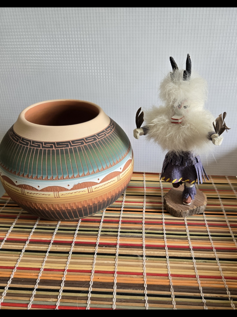 Navajo Pot And Antelope Kachina Doll. Handcrafted And Painted.